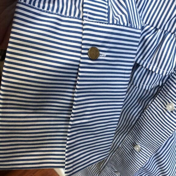 RIPE NEW Ruffle Striped Button Shirt Tunic Top Blouse Oversized Cotton Coastal M - Picture 9 of 16